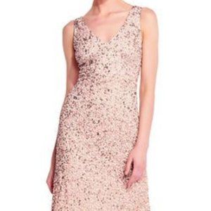 Adrianna Papell Size 2 Blush V Neckline Beaded Gown